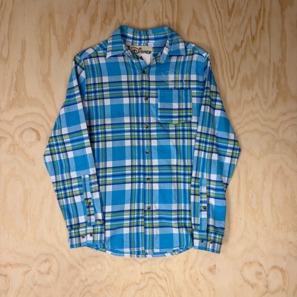 Disney Cakeworthy Alice in Wonderland Wildflower Blue Plaid Flannel Shirt Small